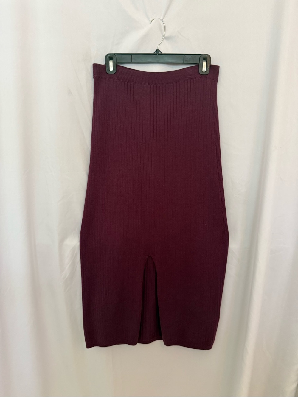 Free People Ribbed Midi Skirt with Front Slit - Burgundy